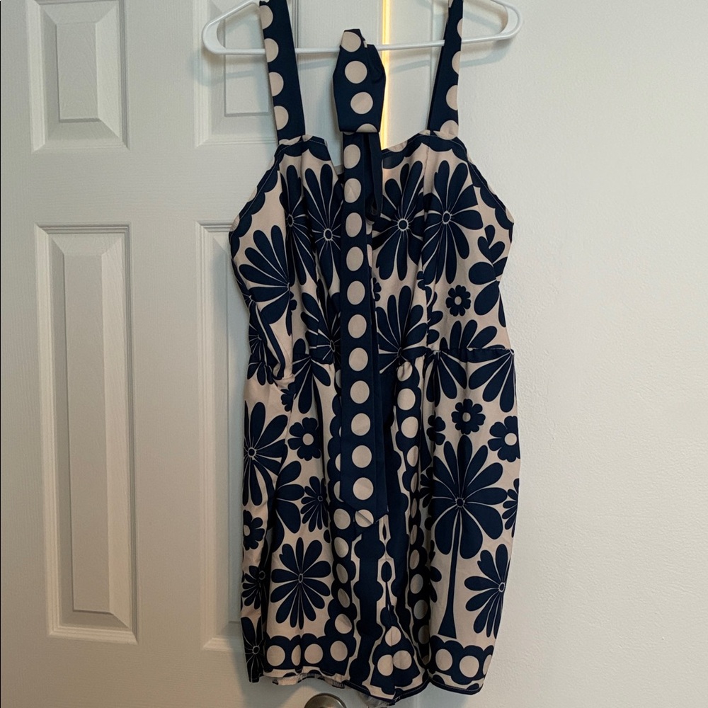 Floral Navy and White Sleeveless Romper